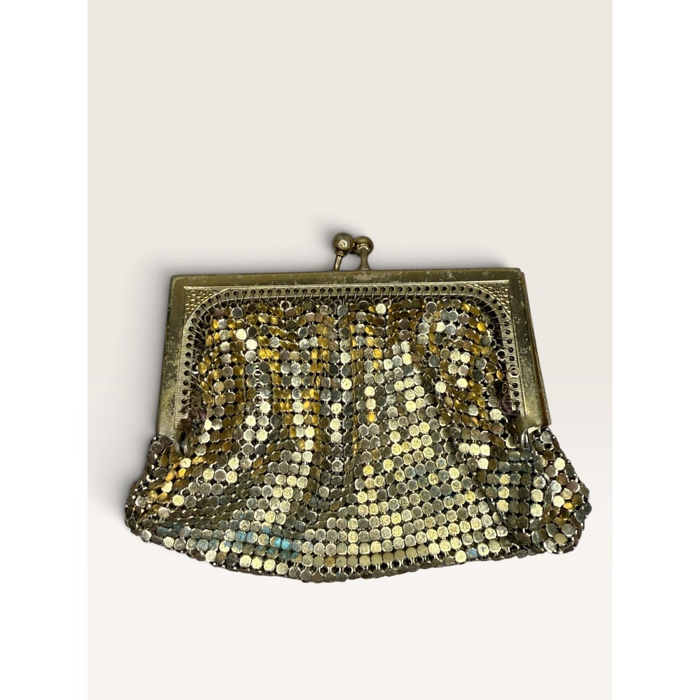 Vintage Whiting & Davis Gold Tone Mesh Coin Purse Signed 1950s Read